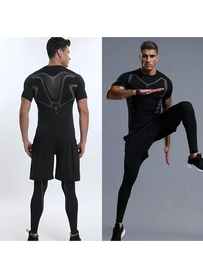 Men's Compression Shirt Short Sleeve Breathable Functional Fitness Compression T-Shirts Running - Image 3